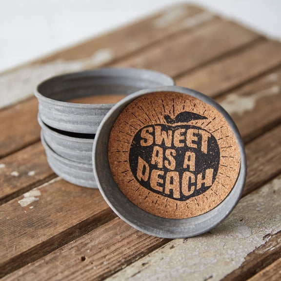 CTW Home Collection 370703 Sweet as A Peach Mason Jar Lid Coaster, 3.75-inch Diameter