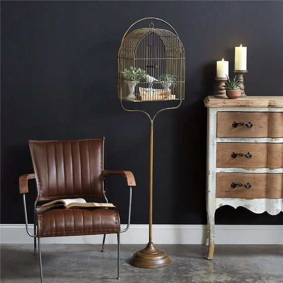 CTW Home Collection 371030 Antique Brass Birdcage with Stand
