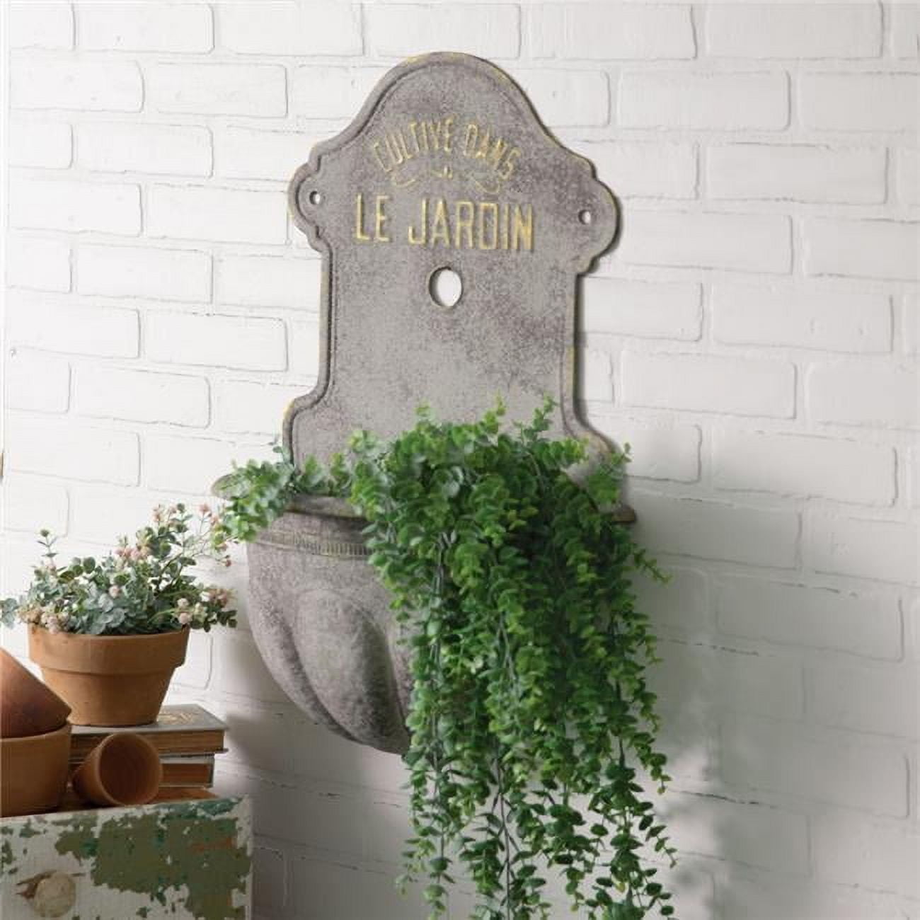 Gray Metal Freestanding Wall Water Fountain Planter