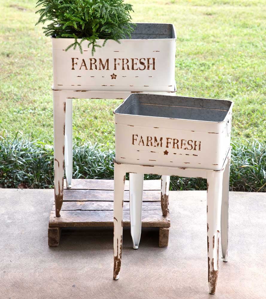 CTW Home Collection 530103 Farm Fresh Garden Stands, Set of 2, White, Metal