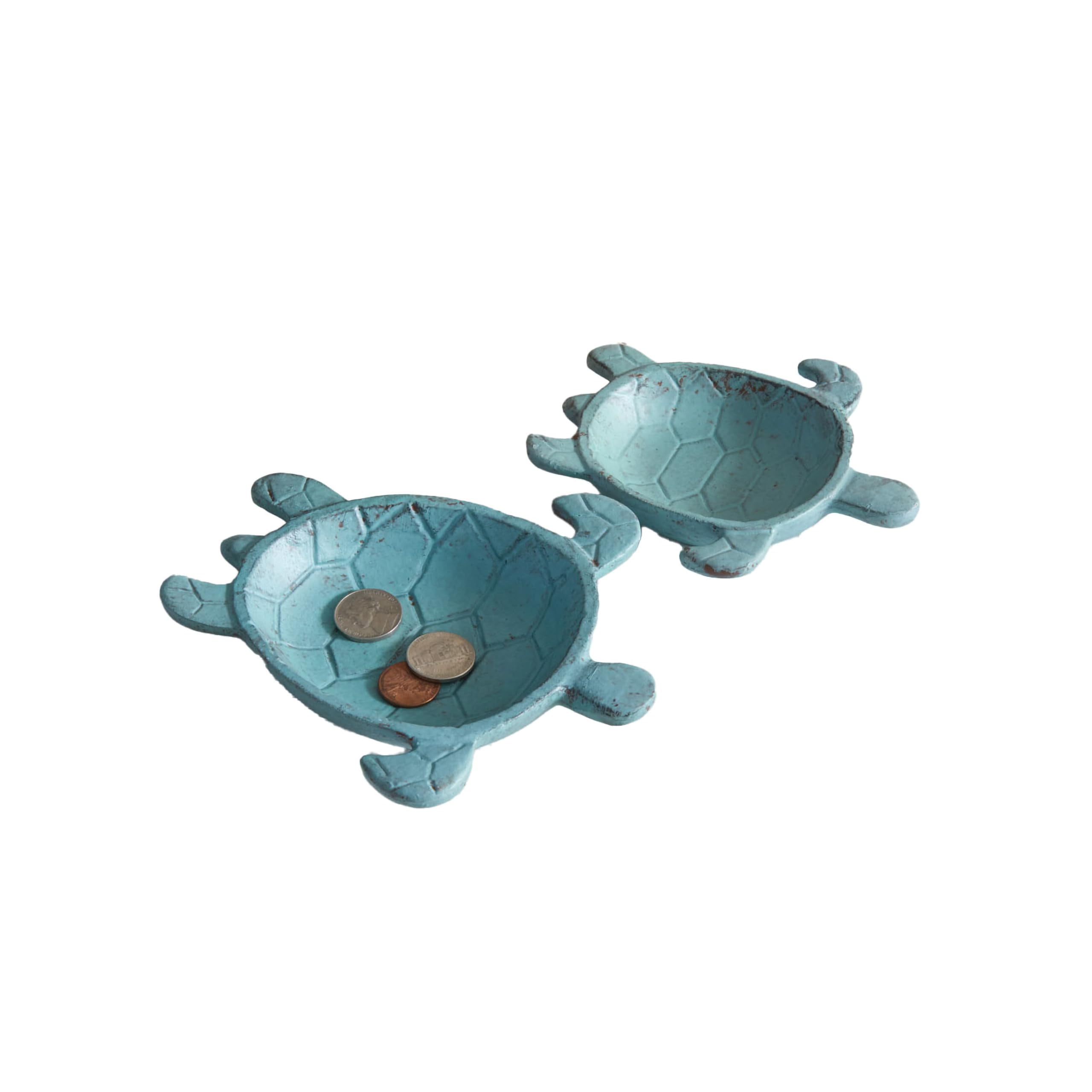 Verdigris Cast Iron Sea Turtle Trinket Dish Set