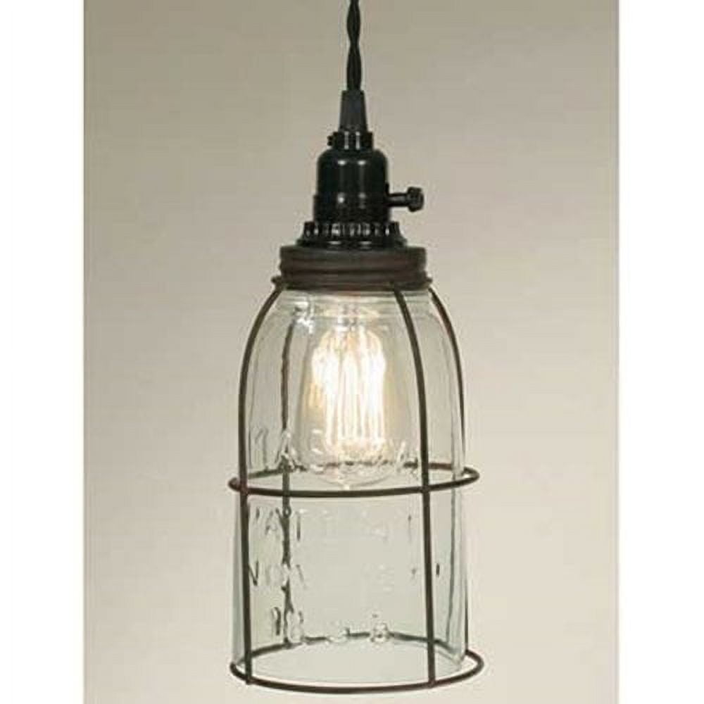 Rustic Glass Mason Jar Pendant Light with Metal Cage