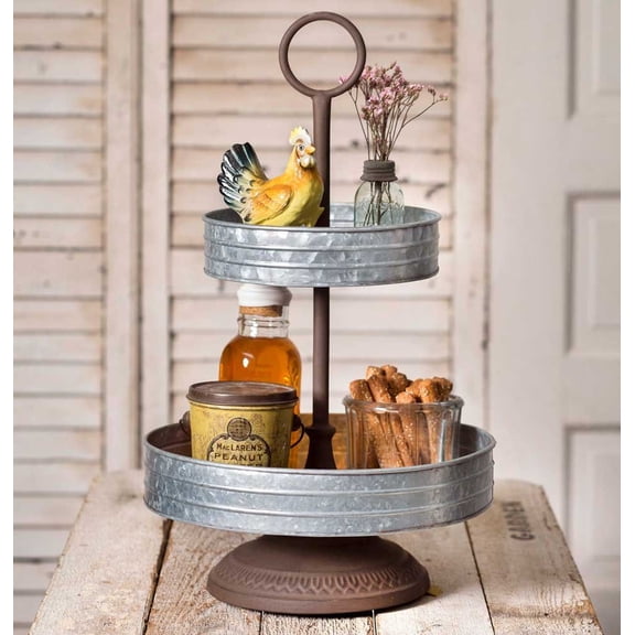 CTW Rustic Metal Two Tier Annabeth Tray 12"D x 19"H