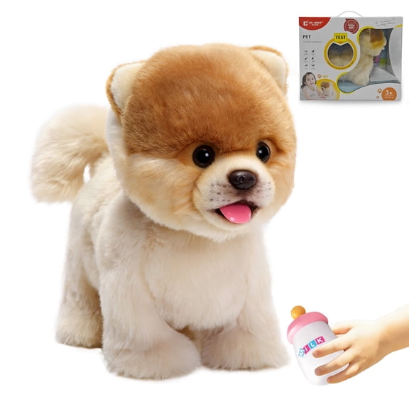 CU-MATE 12" Electric Plush Pomeranian Dog Toys, Electronic Stuffed Animal Dog Toy, Interactive Wuffy Robot Puppy, Walking, Talking, Barking & Wagging Tail, Gifts for Boys and Girls