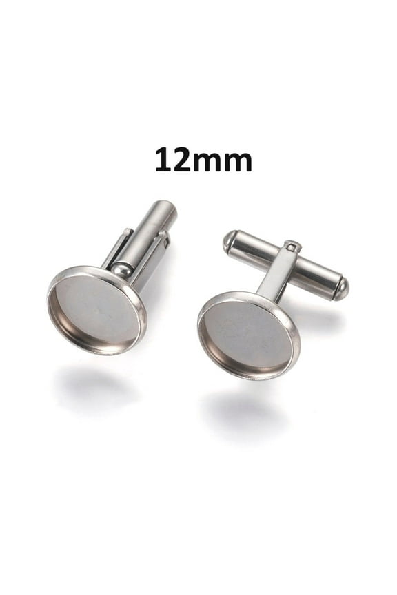 CU007 - Lot of 10 Silver Tone Cuff Links (5 pairs) - 12mm Glue Pad Bezel Setting - 304 Stainless Steel - Tarnish Resistant! Very High Quality!