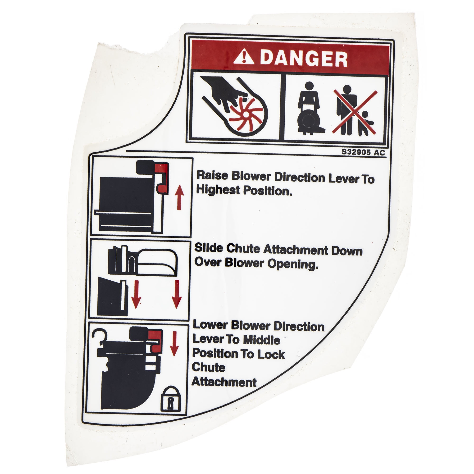 CUB CADET 777S32905 Blower Chute Danger Warning Label JS1150 Jet Sweep