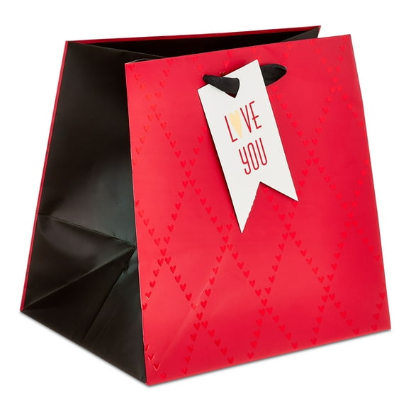 Embossed Hearts Gift Bag, Red and Black, 8" x 6" x 8", Valentine's Day by Way To Celebrate