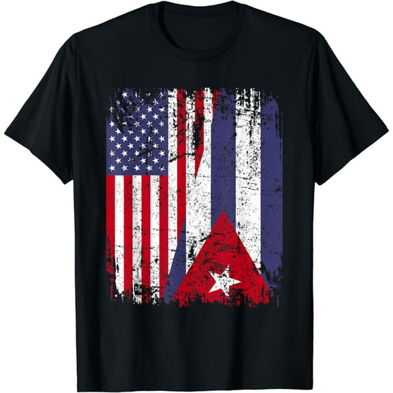 CUBAN ROOTS | Half American Flag | CUBA FLAG T-Shirt