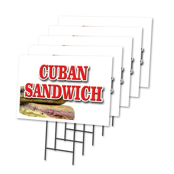 CUBAN SANDWICH 5 Pack Of 12" x 16" Yard Sign & Stake | Advertise Your Business | Stake Included Image On Both Sides | Made in The USA
