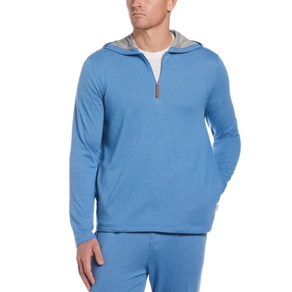 CUBAVERA Men's Heathered 1/4-Zip Hooded Sweater Blue Size L MSRP $70