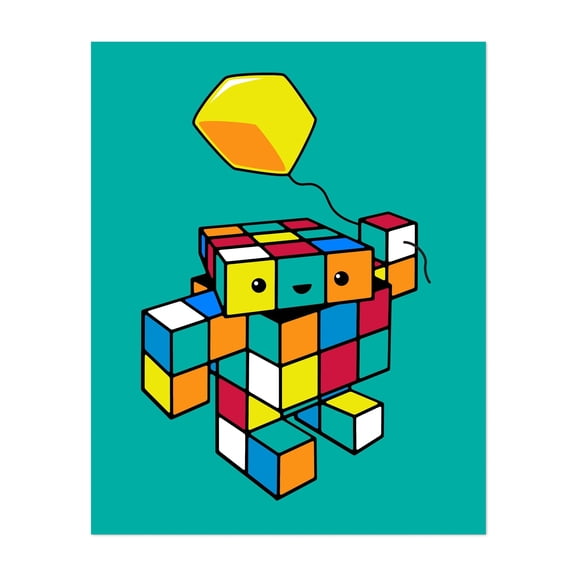 CUBE WITH A CUBE - Illustration Modern Art Pop Art Geometric Humor Whimsical Abstract Unframed Wall Art Print 20 x 30 inches