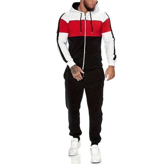 CUBECIRCLE Sweatsuits for Men Set 2 piece Athletic Jogging Suits Zip up Track Suit Men's Color Block Set with Zip-up Hoodie