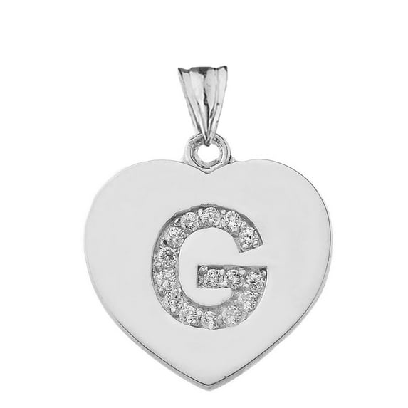 CUBIC ZIRCONIA INITIAL "G" HEART PENDANT NECKLACE IN STERLING SILVER - Pendant only