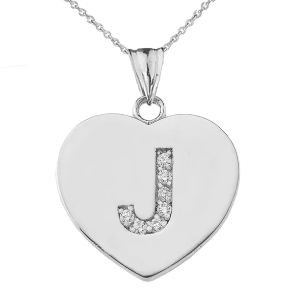CUBIC ZIRCONIA INITIAL "J" HEART PENDANT NECKLACE IN STERLING SILVER - Pendant with 18" chain