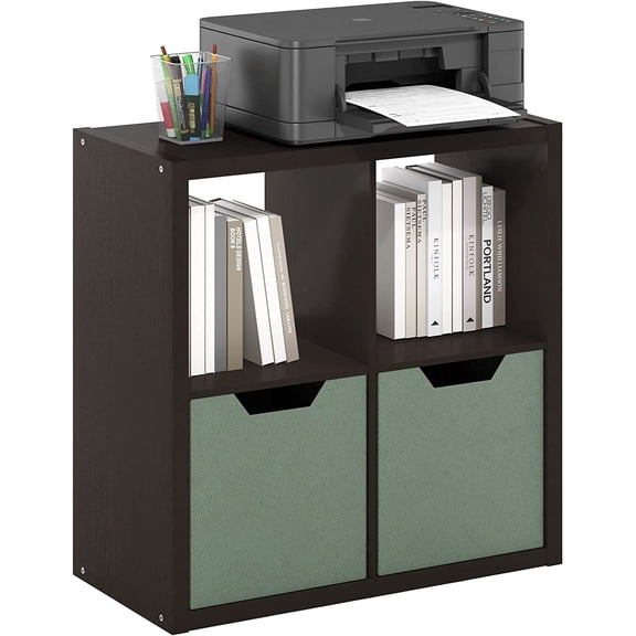 CUBICLE Book Shelf, 4-Cube Bookshelf, Extra Thick Frame Reversible Bookcase with Open Back, 14.6" x 30" x 30", for Living Room, Bedroom, Home Office, Black Dark Oak