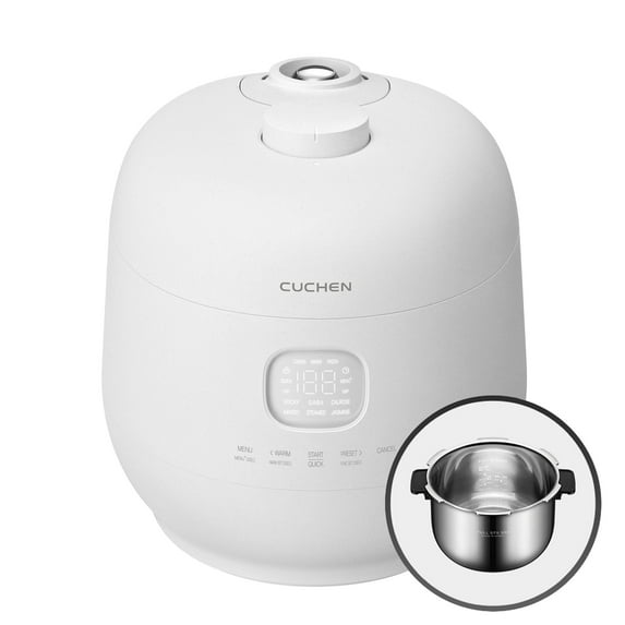 CUCHEN Dual Pressure Rice Cooker 6-Cup Stainless Steel, White - Built-In Timer