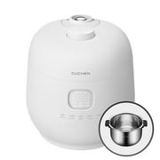 CUCHEN Dual Pressure Rice Cooker 6-Cup Stainless Steel, White - Built-In Timer