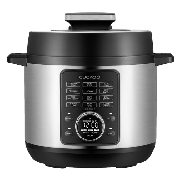Cuckoo Multi-Cooker 6-Quarts 8-in-1 Pressure Cooker with Stainless Steel Nonstick Inner Pot 12 Menu Options 7 Accessories Fuzzy Logic Tech Auto Clean (CMC-ZSN601F)