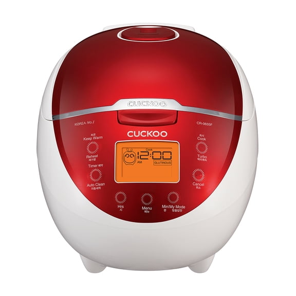 CUCKOO Micom Rice Cooker 6 Cup Uncooked / 12 Cup Cooked, Fuzzy Logic Rice Maker with Delay Timer & Keep Warm Setting, Versatile Food Steamer for Cooking, Non-Stick Inner Pot, Red (CR-0655F)
