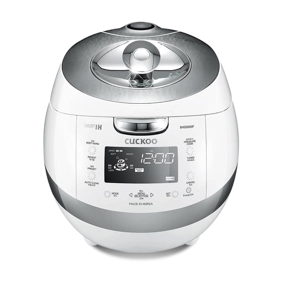 CUCKOO High Pressure Rice Cooker 6-Cup Uncooked / 12-Cup Cooked with Induction Heating Technology, Versatile Rice Maker with 16 Menu Options and Steam Plate, Voice Guide, White (CRP-BHSS0609F)