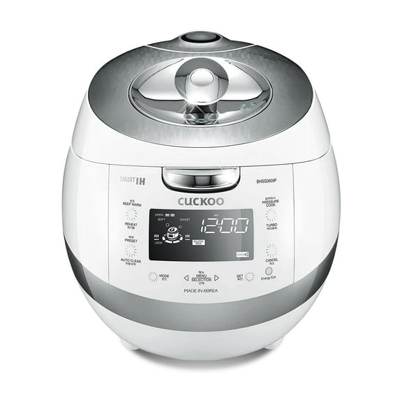 CUCKOO High Pressure Rice Cooker 6-Cup Uncooked / 12-Cup Cooked with Induction Heating Technology, Versatile Rice Maker with 16 Menu Options and Steam Plate, Voice Guide, White (CRP-BHSS0609F)