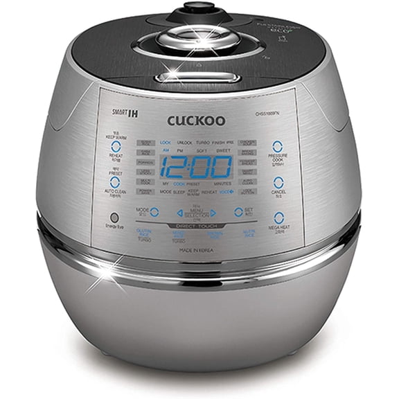 CUCKOO High Pressure Rice Cooker 10-Cup Uncooked / 20-Cup Cooked with Induction Heating Technology, Large Rice Maker with 17 Menu Options and Steam Plate, Voice Guide, Silver (CRP-CHSS1009FN)