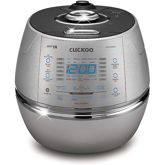 CUCKOO High Pressure Rice Cooker 10-Cup Uncooked / 20-Cup Cooked with Induction Heating Technology, Large Rice Maker with 17 Menu Options and Steam Plate, Voice Guide, Silver (CRP-CHSS1009FN)