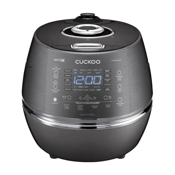 CUCKOO High Pressure Rice Cooker 6-Cup Uncooked / 12-Cup Cooked with Induction Heating Technology, Versatile Rice Maker with 23 Menu Options and Steam Plate, Voice Guide, Dark Gray (CRP-DHSR0609FD)