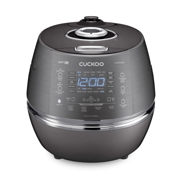 CUCKOO High Pressure Rice Cooker 6-Cup Uncooked / 12-Cup Cooked with Induction Heating Technology, Versatile Rice Maker with 23 Menu Options and Steam Plate, Voice Guide, Dark Gray (CRP-DHSR0609FD)