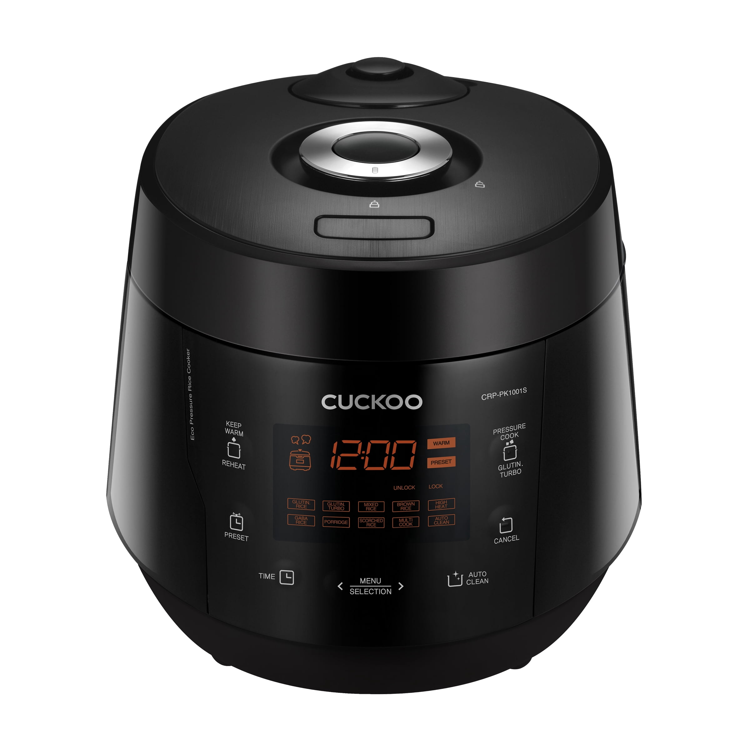 CUCKOO High Pressure Rice Cooker 10-Cup Uncooked / 20-Cup Cooked with Nonstick Inner Pot, Large Rice Maker with 13 Menu Options and Steam Plate, Fuzzy Logic Tech, Auto Clean, Black (CRP-PK1001S)