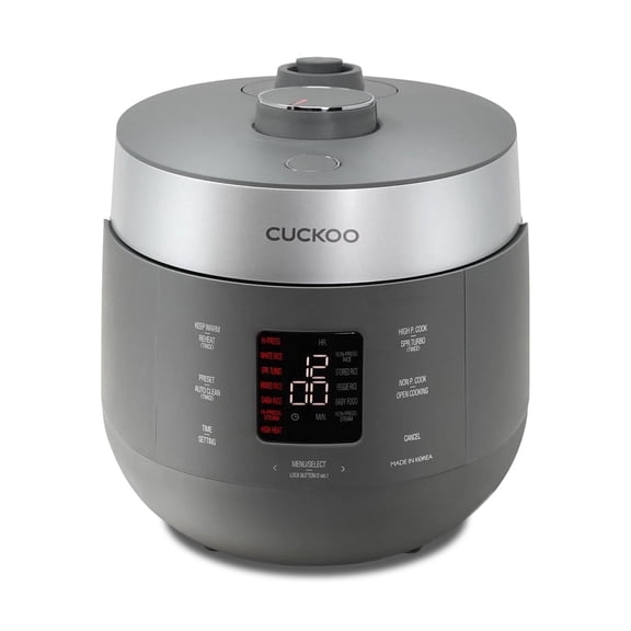CUCKOO Twin Pressure Rice Cooker 10-Cup Uncooked / 20-Cup Cooked with Nonstick Inner Pot, Large Rice Maker & Warmer with 16 Menu Options, Open Cooking Mode, Voice Guide, Gray (CRP-ST1009FG)