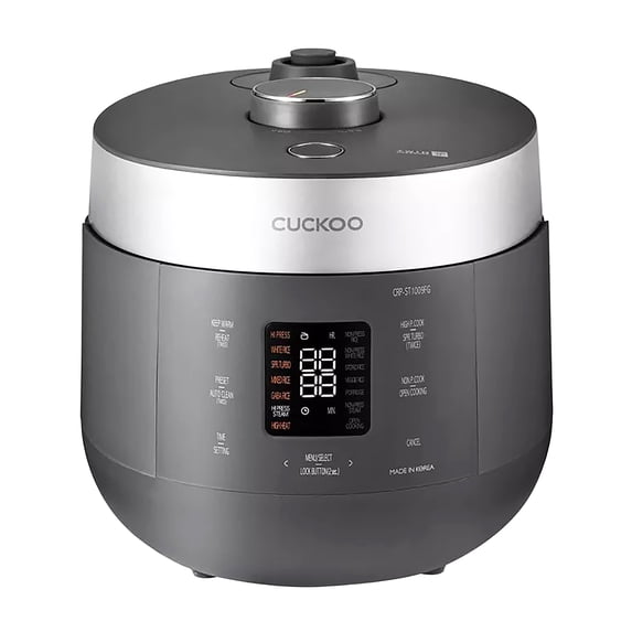 CUCKOO Twin Pressure Rice Cooker 10-Cup Uncooked / 20-Cup Cooked with Nonstick Inner Pot, Large Rice Maker & Warmer with 16 Menu Options, Open Cooking Mode, Voice Guide, Gray (CRP-ST1009FG)