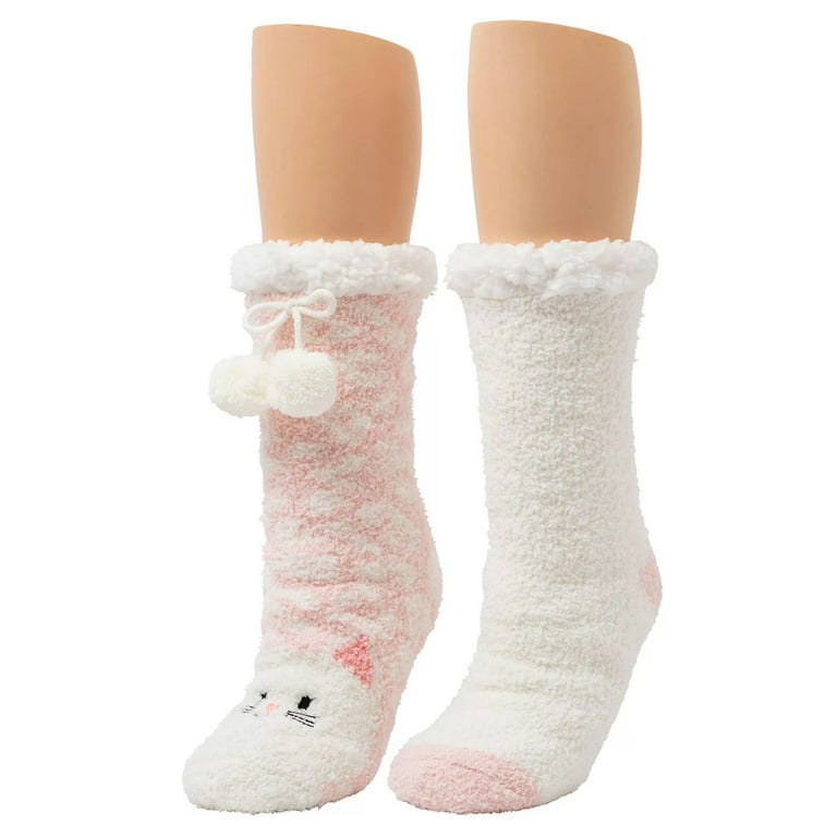 CUDDL DUDS Ladies' Sherpa-Lined Critter Socks (2 Pack) in Cat, One Size Fit  Most.