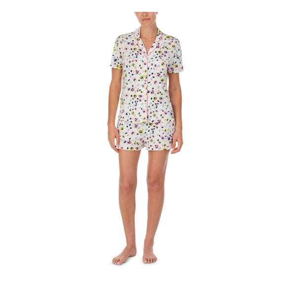 CUDDL DUDS Sets White Knit Elastic Band Printed Short Sleeve V Neck Button Up Lounge Everyday Size XL