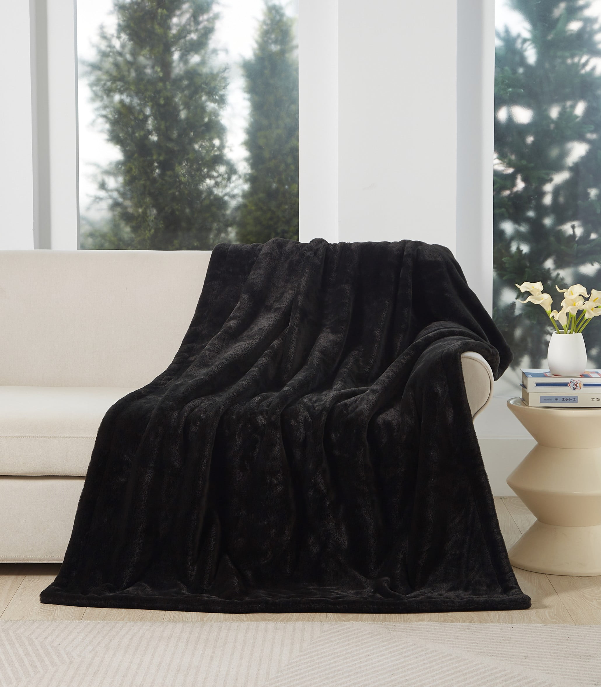 Cozy Haven Faux Fur Throw Blanket for Adults, Black, 50" x 72"