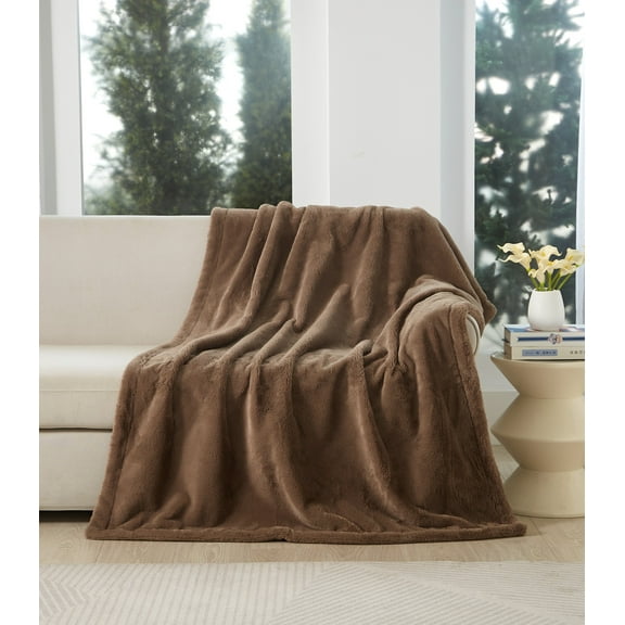 Cozy Haven Faux Fur Throw Blanket for Adults, Taupe, 50" x 72"