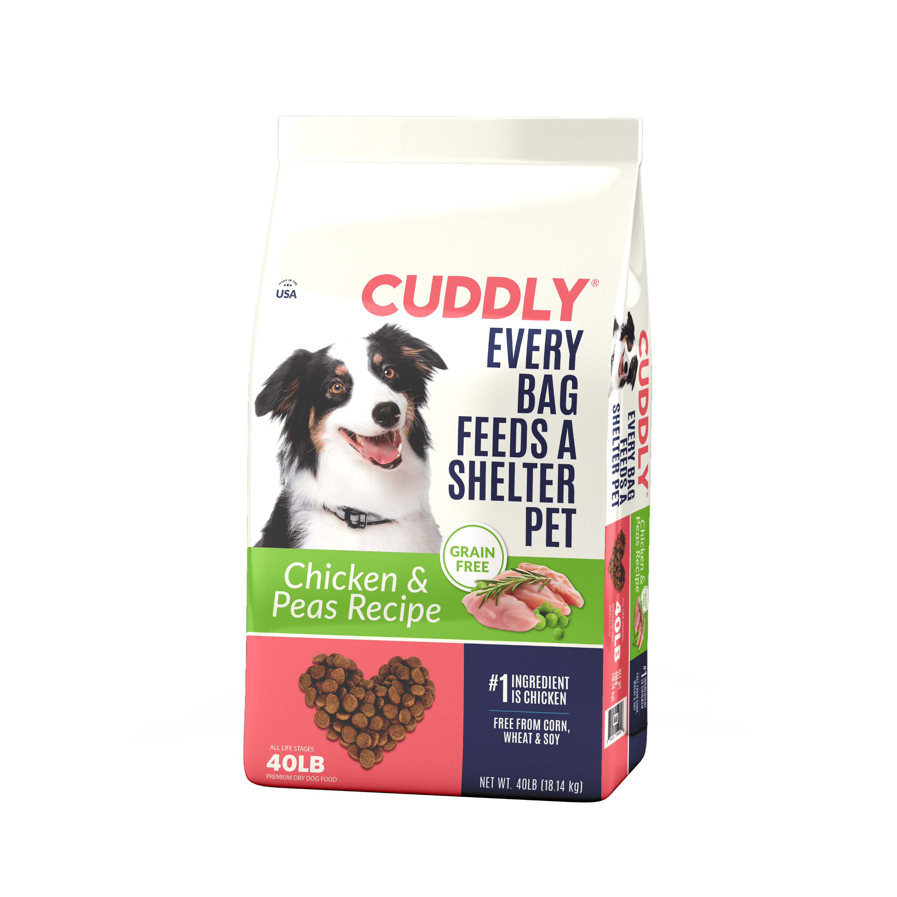 CUDDLY Grain Free Dry Dog Food, Chicken & Pea, 40lb Bag