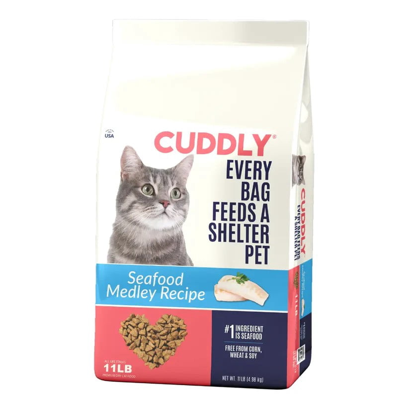 CUDDLY Seafood Medley Dry Cat Food, Prebiotic fiber and Postbiotics, Support Healthy Skin, Shiny Coat, and Joint Health, 11lb