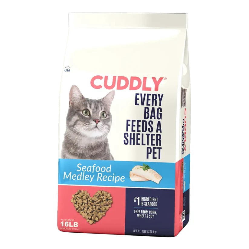 CUDDLY Seafood Medley Dry Cat Food, Prebiotic fiber and Postbiotics, Support Healthy Skin, Shiny Coat, and Joint Health, 16lb