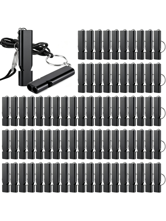 100Pcs Emergency Whistles Bulk,Aluminum Safety Survival Whistle Keychain with Lanyard,High Pitch Dual Size Signal Rescue Whistle for Camping Hiking Boating Fishing Backpacking