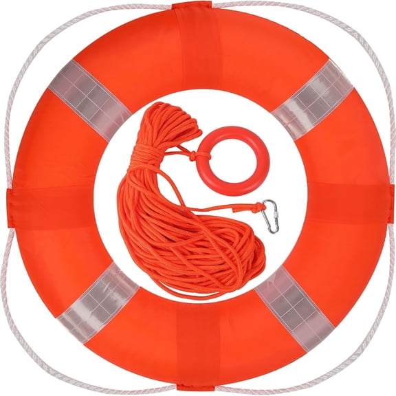 CUDIAO 20" Foam Life Preserver Ring with 98.4Ft Floating Lifesaving Rope, Throwable Flotation Device, Pool Safety Float, for Buoy and Swimming Decoration, Boat Safety Equipment