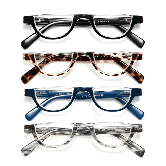 CUDIAO Half Reading Glasses Women Blue Light Readers 1.50 Anti Eyestrain | 4 Pack Half Frame Readers for Women, Fashion Computer Glasses, Anti Glare/Uv Rays Eyeglasses, Flexible Spring Hinges