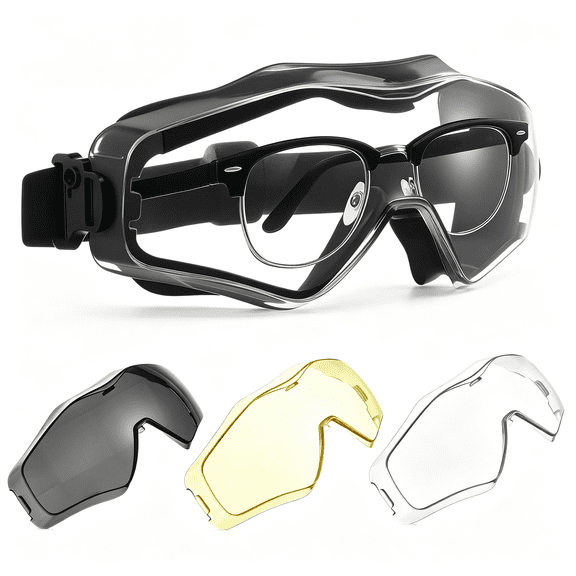CUDIAO Safety Goggles over Glasses, Ansi Z87.1 Airsoft Goggles Anti Fog Tactical Safety Glasses with 3 Impact Resistant, Secure Fit Safety Goggles over Glasses