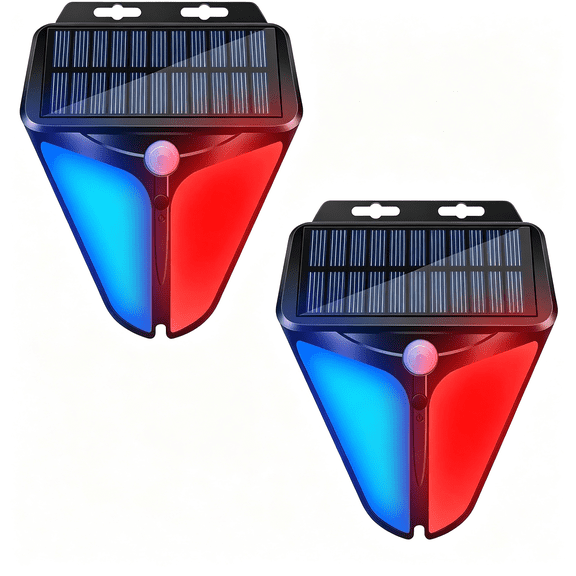 CUDIAO Solar Motion Sensor Alarm Light with Siren, 4 Modes, 2 Pack | Ip65 Waterproof Red & Blue Led Outdoor Security Warning Lights for Fences, Pastures, Farms, Yards