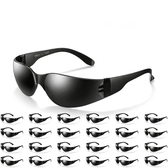 CUDIAO Tinted Safety Glasses Bulk,24 Pack,Protective Shaded Safety Goggles,Uv Protection Sunglasses,Scratch & Impact Resistant Dark Smoke Lense|Perfect for Construction,Shooting,Lab Work