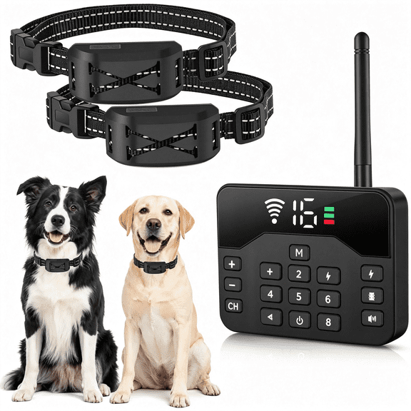 CUDIAO Wireless Dog Fence System for 2 Dogs with Remote Training Collar,2-In-1 Electric Dog Fence for Dogs,Adjustable 985 Ft Radius,Beep Vibration Static Modes,Rechargeable Ip66 Waterproof Collar