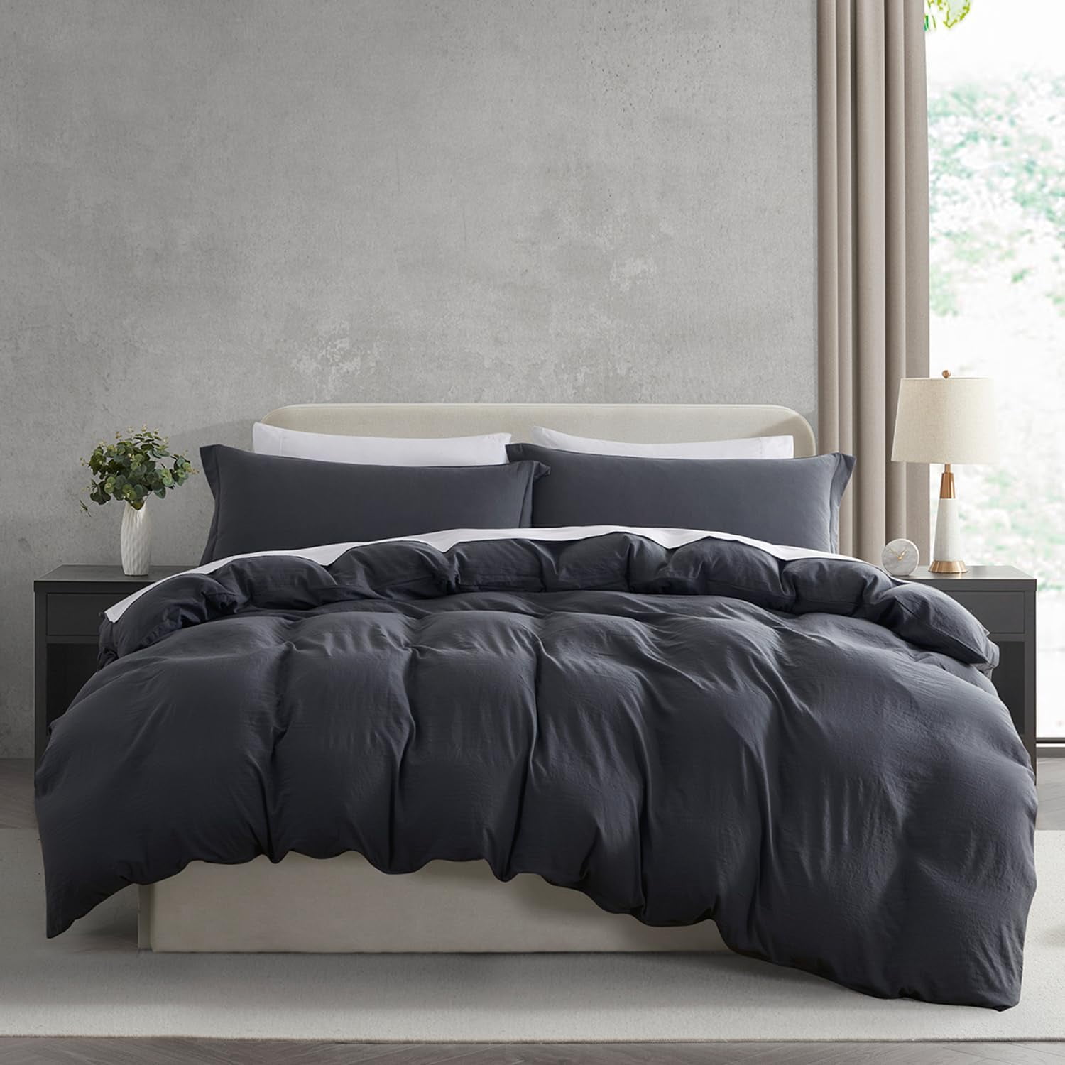 CUDUCA-Dark Grey Duvet Cover Queen Size - Soft Prewashed Queen Duvet ...