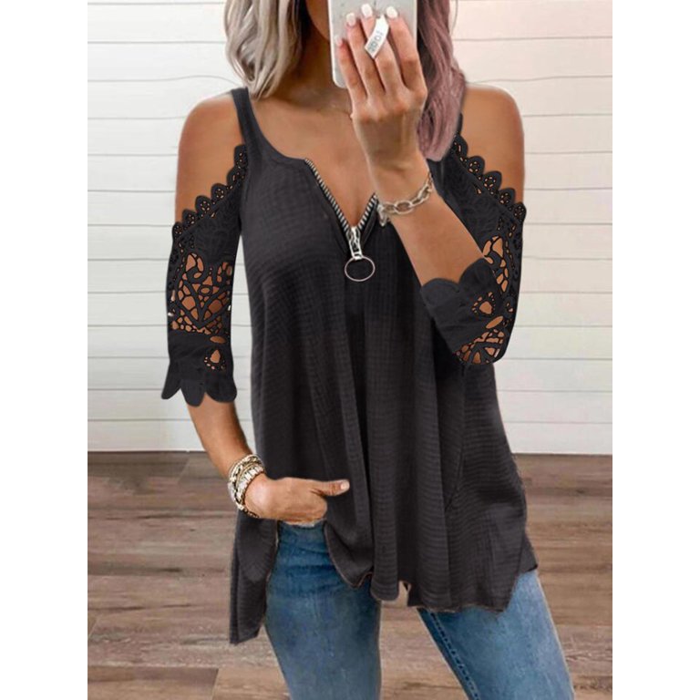 Cold Shoulder Tops for Women, Women Summer Casual Tunic V Neck