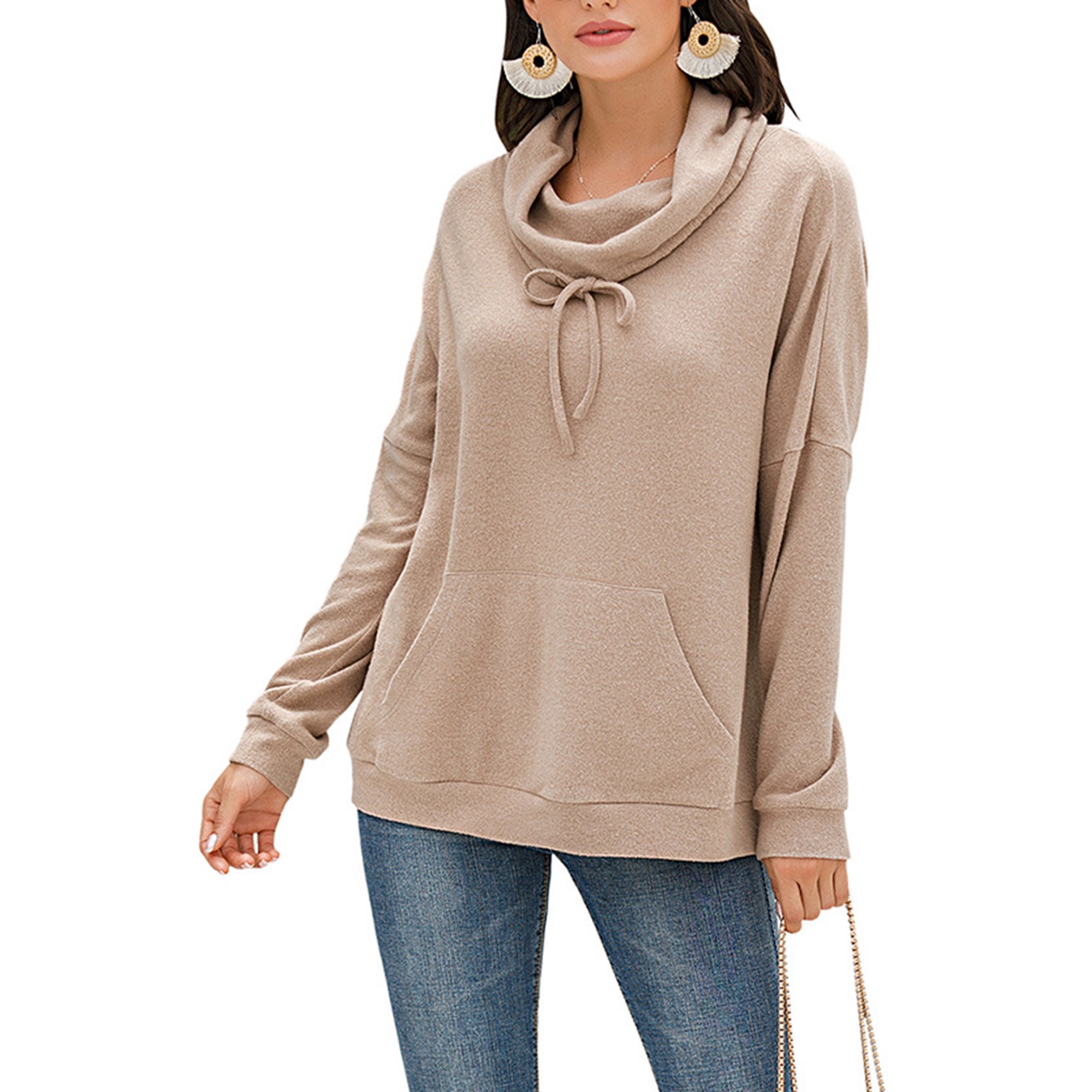 cowl neck sweatshirt with pockets