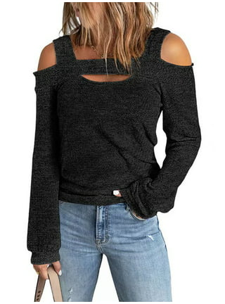 NA-KD glitter knit deep back long sleeve top in black